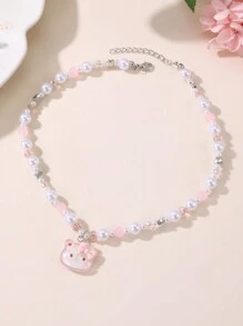 Sanrio 1 pièce Collier pendentif en résine avec perles Sanrio, Kuromi, chat, convient pour le collier de meilleure amie