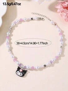 Sanrio 1 pièce Collier pendentif en résine avec perles Sanrio, Kuromi, chat, convient pour le collier de meilleure amie