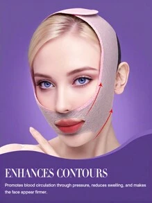 [1pc] New Facial Wrinkle Sleep Compression Mask, V-Shaped Face Lifting And Firming Contour Bandage - Pink - View 3