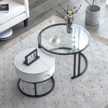 LITZEE Elegant Two-Piece White Cushion Set - Glass, Marble Plate And Massive Wood Covers