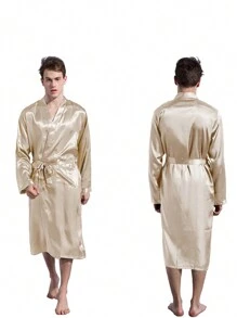 1pc Personalized Satin Robe, Unisex Satin Bathrobe, Sleepwear, Men's Kimono Gown, Satin Loungewear, Wedding Home Bathroom Decor, Autumn Decor, Beach Essential, Back To School Towel, Suitable For Salons, Hotels, Sports, Home Goods, Towels, Skincare - Multicolor - View 11