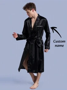 1pc Personalized Satin Robe, Unisex Satin Bathrobe, Sleepwear, Men's Kimono Gown, Satin Loungewear, Wedding Home Bathroom Decor, Autumn Decor, Beach Essential, Back To School Towel, Suitable For Salons, Hotels, Sports, Home Goods, Towels, Skincare - Multicolor - View 3