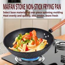 3 pièces Set de batterie de cuisine en fonte avec pierre de Maifan anti-adhésive - comprend une poêle à frire, une casserole et une marmite à soupe avec des poignées en bois - Cuisson sans huile pour la maison et le restaurant, compatible avec les cuisinières à gaz et à induction
