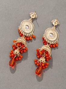 1 Pair Crystal Embedded Double Layer Bell Earrings - Orange - View 4