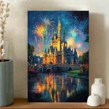 Framed Dreamlike Castle Image, Fireworks Sparkling, Wall Art, Imaginative Space DecorationCanvas  Birthday Party Decor, Mother's Day New Year Easter Gift,  Home Living Room Office Wall Decor, Perfect Gift And Wall Decoration