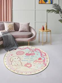 1pc Rabbit Cake Design Plush Carpet, Faux Cashmere Rug, Home Decor Carpet, Cute Cartoon Rabbit & Letter Pattern Carpet, Soft Kid-Friendly Mat, Essential Fashionable Carpet For Living Room, Bedroom, Study, Entryway, Children's Room