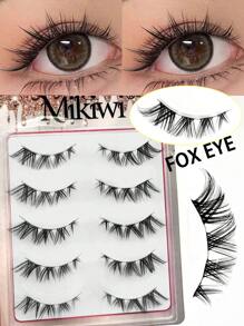 5 Pairs Natural Look Fox Eye Lashes Cluster Clear Band Cat Eye False Eyelashes Extensions Winged - Black - View 6