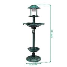 Outdoor Solar Lighted Pedestal Bird Bath Resin Fountain Decoration With Planter And Feeder, Decorative Vintage Bird Feeder For Garden Yard, Green - 1 - 查看 2