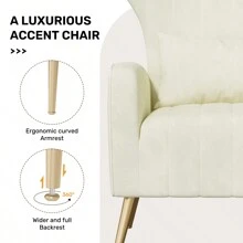 Nalupatio Velvet Fabric Upholstered Reading Comfy Mid Century Modern Armchair With Metal Legs And Spring Support, Accent Chair For Living Room - Màu be - Xem 5
