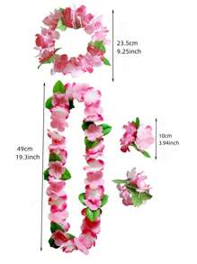 4pcs/Set Plastic Hawaiian Flower Wreath Set, Flower Petal Necklace, Headband, Bracelet, 4-In-1 Costume Accessory For Festivals, Beach (Random Patterns) - Baby Pink - View 6