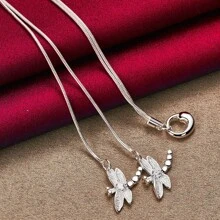 925 纯银双蜻蜓吊坠项链 女士蛇链项链 婚礼订婚珠宝 - 銀色 - 查看 3