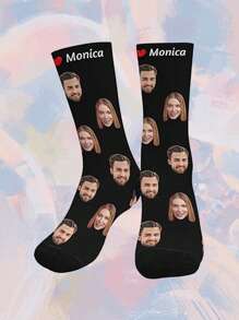 1 par de calcetines personalizados con foto de rostro impresa hasta el tobillo para mujeres, personalización para pareja, calcetines largos divertidos con impresión personalizada para el Día de San Valentín, cumpleaños u otras ocasiones