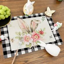 Set Of 5 Easter Table Decorations, 1Pc Table Runner And 4Pcs Placemats Set, Spring Bunny Rabbit Decor, Linen Spring Easter Decorations For Kitchen Dining Indoor Outdoor Home Party Table Decor