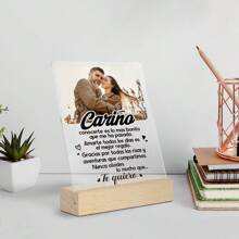 Putuo Decor 1pc Gepersonaliseerde Foto Spaanstalige Acryl Bord Met Houten Basis, Aangepaste Foto Acryl Bord Tafeldecoratie Voor Moeder/Vader/Grootmoeder/Grootvader/Zoon/Dochter/Zus/Broer/Tante/Geliefde, Gepersonaliseerde Acryl Bureaudecoratie Voor Thuis Boerderij Woonkamer Café Koffiehuis Geschenken Verjaardag Afstuderen