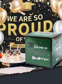 1set Graduation Season 2025 Gift Box, Green Black Graduation Cash Box, DIY Folding Paper Money Box, Graduation Money Box With Pull Out Cash Card And Bags, For Graduation Party Decoration Home Decor Room Decor Table Decor Background Photography Decoration Cash Box, Cash Gift Pull, Fun Surprise Box, Unique Party Gifts Supplies, Congratulations Graduation Cash Box Gifts, 2025 Graduation Gifts