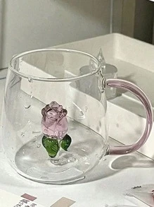Rose Print Elegant Glass Cup, High Borosilicate Material, Heat Resistant, Easy To Clean, High-Quality Drinking, Decorative Tabletop, Suitable For Valentine's Day Gift, Afternoon Tea, Holiday Table Setting, Practical Glassware Loved By Women