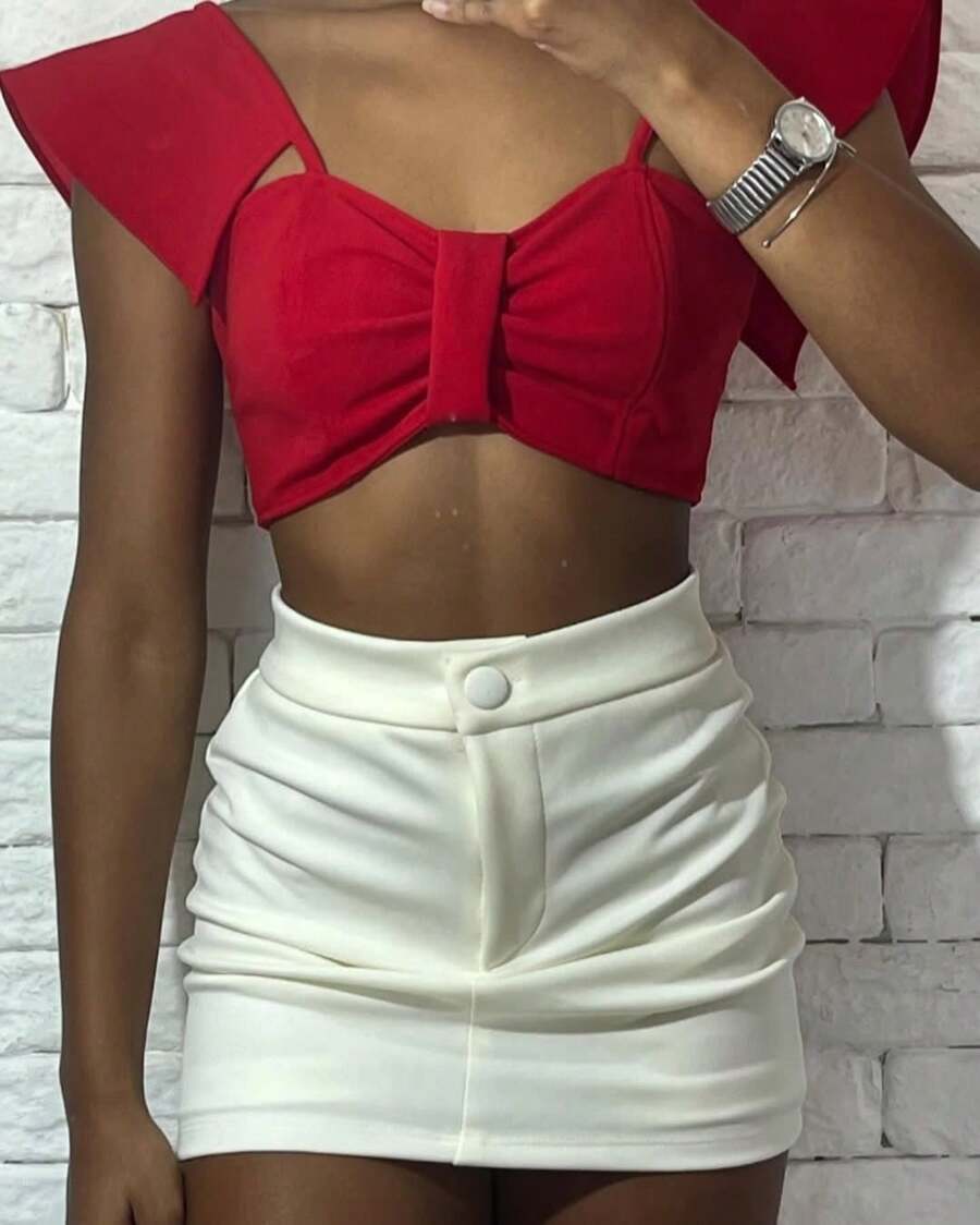 Women's Elegant Neoprene Button-Down Skirt Shorts - Style - 白色 - 查看 1