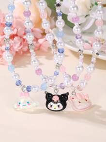 Sanrio 1 pièce Collier pendentif en résine avec perles Sanrio, Kuromi, chat, convient pour le collier de meilleure amie