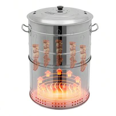 Shangmakel Stainless Steel Charcoal Grill - Smokeless, Portable Roast Duck Pot, Automatic Rotisserie Barrel Grill, Commercial Stainless Steel Hanging Grill