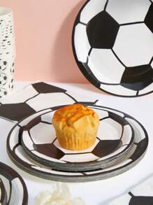 25-Piece White Soccer Disposable Tableware Set Including Plates, Napkins And Cups, Suitable For Birthday Parties, Family Picnics And Other Events