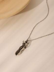 1pc European And American Fashionable Stainless Steel 18k Couple Hugging Bicolor Pendant Necklace, Unisex Couples' Collar Necklace, Suitable For Daily Wear, Festivals, Dates, Valentine's Day As Accessory Or Gift, Mom, Mother, Mother's Day, Gift