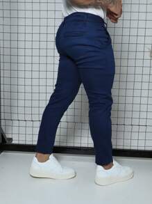 Men's Slim Casual Traditional FIT 4 Pocket TWILL Pants - 藏蓝色 - 查看 3