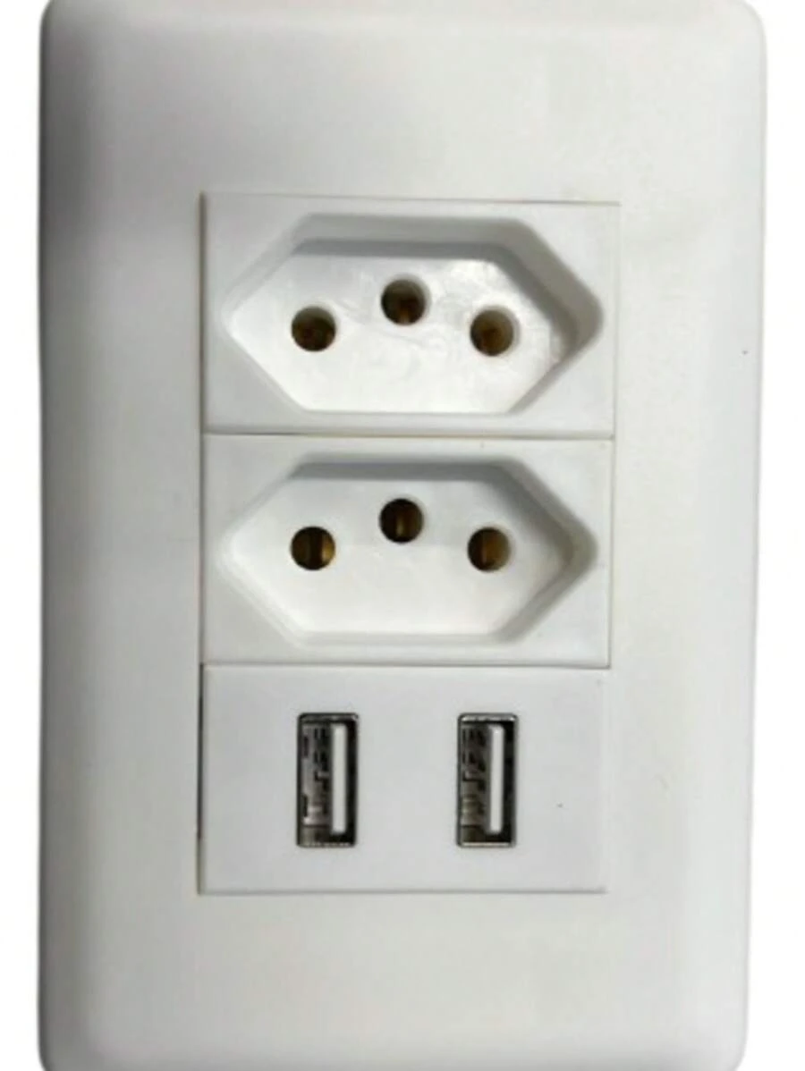 Conjunto Com Entrada Para 2 Tomada Parede Com 2 Entrada Usb Carregador Universal