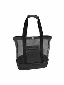 1 buc geantă de picnic pentru plajă, izolație pentru plajă și conservare a gheții (închidere cu fermoar, direcție aleatorie), geantă de picnic pentru plajă, conservare a căldurii, pentru femei, plasă transparentă, dublu strat, depozitare, capacitate mare, cumpărături, impermeabile, geantă de birou, prânz, gustări, geantă pentru școală, accesorii școlare, lucruri școlare