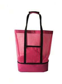 1 buc geantă de picnic pentru plajă, izolație pentru plajă și conservare a gheții (închidere cu fermoar, direcție aleatorie), geantă de picnic pentru plajă, conservare a căldurii, pentru femei, plasă transparentă, dublu strat, depozitare, capacitate mare, cumpărături, impermeabile, geantă de birou, prânz, gustări, geantă pentru școală, accesorii școlare, lucruri școlare