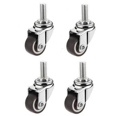2 件/4 件 1 英寸/1.5 英寸螺纹杆迷你脚轮，带刹车和螺丝（M6x15 毫米、M8x20 毫米），滚珠轴承静音 TPE 橡胶低调轮，适用于家具、滚动手推车、小型购物车