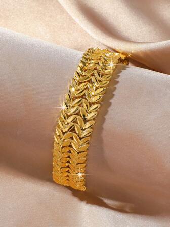 1 件优雅镀金镂空叶设计手链，适合女性生日礼物和日常佩戴