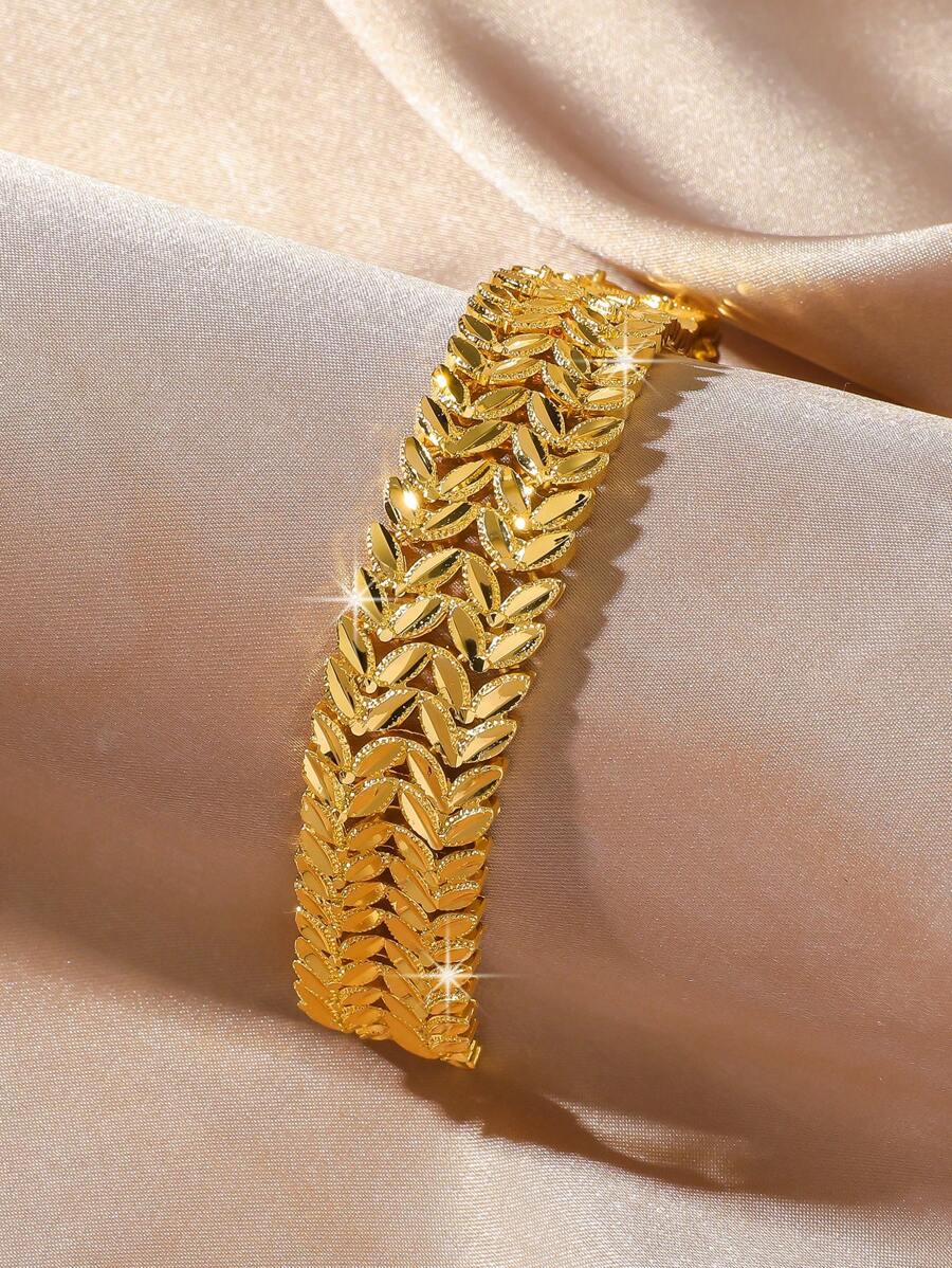 1 件优雅镀金镂空叶设计手链，适合女性生日礼物和日常佩戴 - 金黃色 - 查看 1