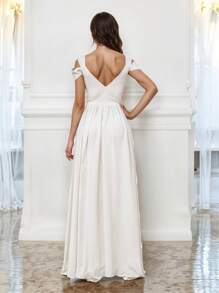 Elegant Off Shoulder Long Dress With Front Slit - 白色 - 查看 3