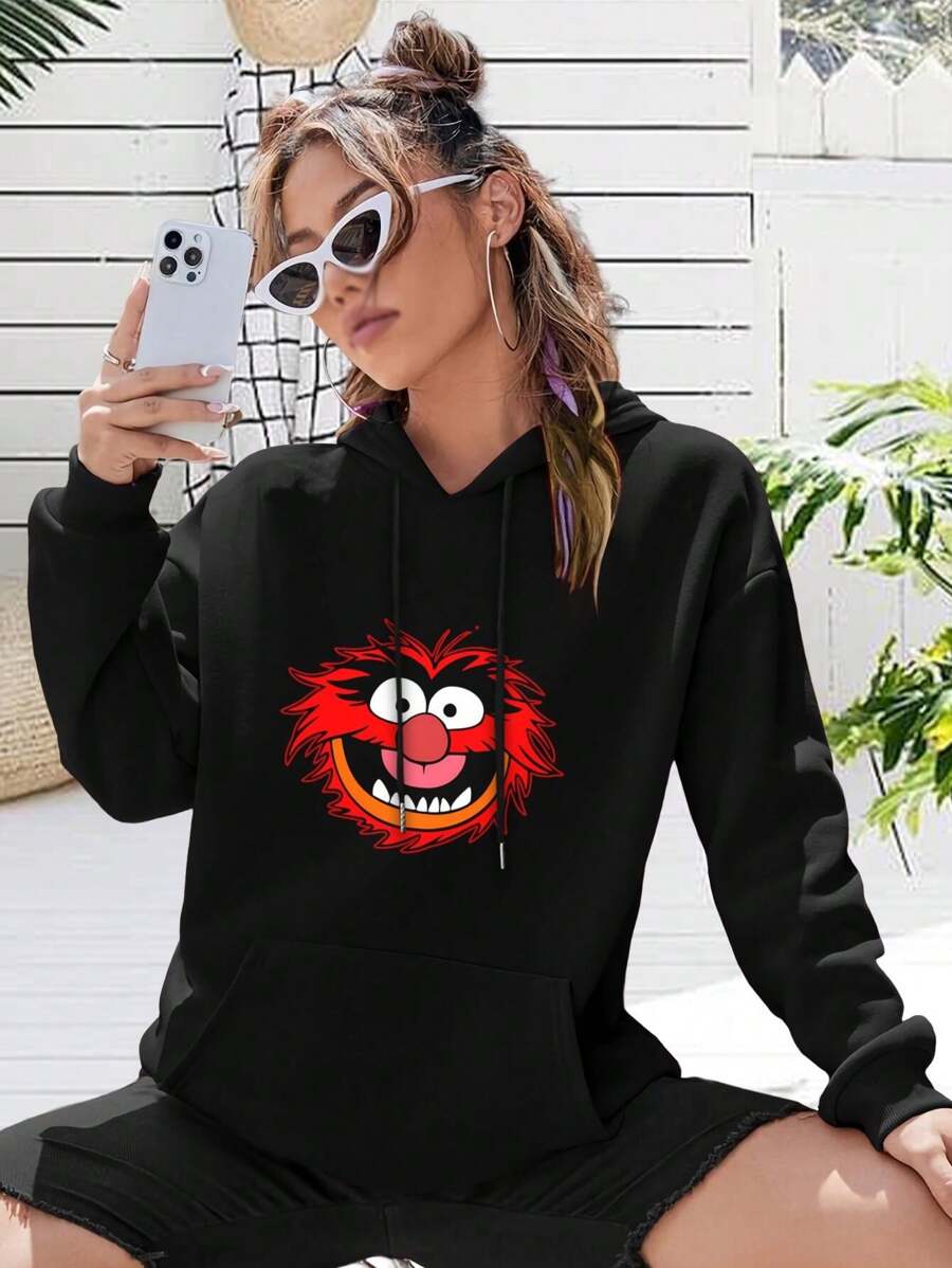 I'm Currently Unsupervised Endless Possibilities Muppets Big Size Women Hoodie (TV Show Animal Lover Emotional Support Animal Muppets Meme For Women) - Black - View 1