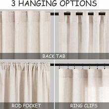 Extra Long Curtain 108 Inches Long 2 Panels Set Back Tab Beige Linen Drapes For Living Room Neutral Farmhouse Light Filtering Semi Sheer Linen Curtains 108 Inch Length For Large Window Tan 9 FT - Linen - 查看 3
