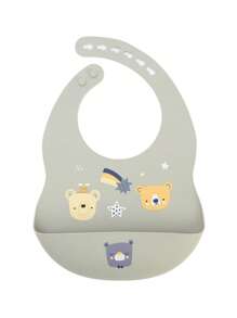 1pc Baby Silicone Bib, Cartoon Pattern Waterproof Baby Bib, Adjustable Cute Children Drool Bib, Rainbow Dinosaur Lemon Pattern, Baby Tableware - Multicolor - View 16