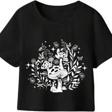 Hilinker Womens Short Sleeve Graphic Crop Tops Vintage Tees Summer Cute T Shirts - Black - View 1