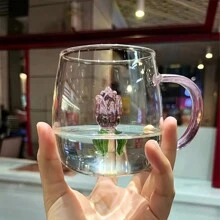 Rose Print Elegant Glass Cup, High Borosilicate Material, Heat Resistant, Easy To Clean, High-Quality Drinking, Decorative Tabletop, Suitable For Valentine's Day Gift, Afternoon Tea, Holiday Table Setting, Practical Glassware Loved By Women