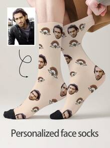 1 双定制脸部袜子、定制照片袜子、定制印花袜子、个性化搞笑脸部袜子、定制图片袜子、在袜子上印上任何脸部图案、周年纪念礼物、情人节礼物、生日礼物、结婚礼物