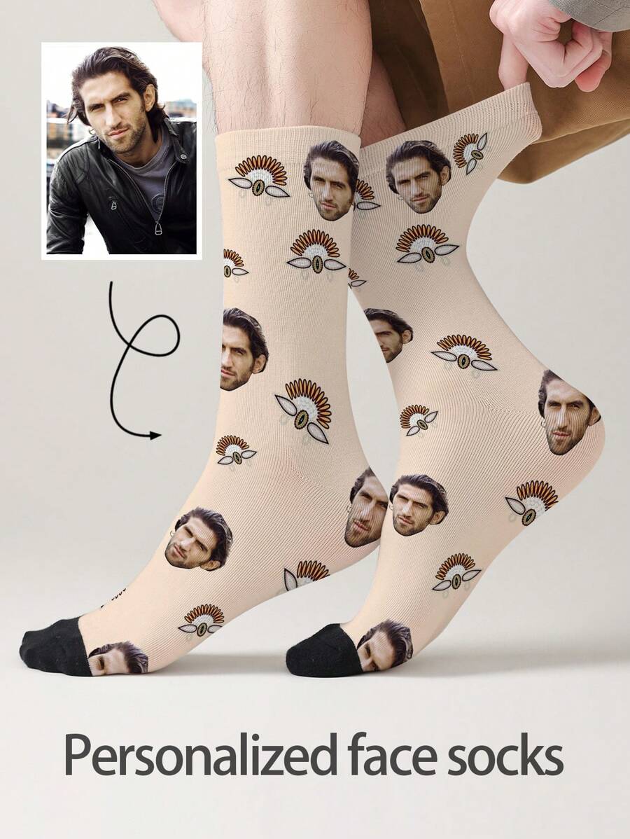1 双定制脸部袜子、定制照片袜子、定制印花袜子、个性化搞笑脸部袜子、定制图片袜子、在袜子上印上任何脸部图案、周年纪念礼物、情人节礼物、生日礼物、结婚礼物