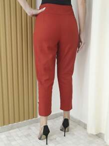 Linen Pants With High Waist Belt - 亮橙色 - 查看 4