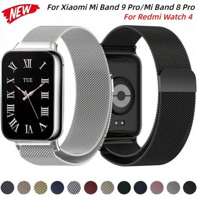适用于小米手环 9 Pro/小米手环 8 Pro 的金属米兰尼斯表带，替换表带，兼容红米手表 4/5 表带配件