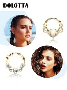 DOLOTTA 1 pieza Anillo de septum de 16G, Aretes de aro de Daith con ópalo, Anillos de nariz, Aretes de cartílago Helix Tragus con circonita cúbica de acero inoxidable 316L, Piercing de septum tipo clicker, Joyería para perforación - Dorado - Ver 7