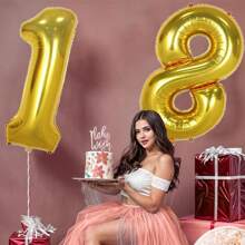 40英寸金箔数字气球，适用于生日、周年纪念、节日庆祝、商场开业、家具主题派对装饰 - 金色 - 查看 8