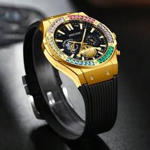 MSCXDK Montre homme Marque haut de gamme MSCXDK, bracelet en silicone, cadran décoré de diamants conceptuels, montre-bracelet décontractée militaire et sportive pour hommes (sans boîte)