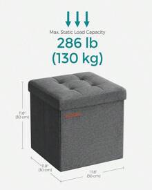 SONGMICS Storage Ottoman, Foldable Small Ottoman Foot Rest, 11.8 Inches Foot Stool, Cube Ottoman With Storage, Load Up To 286 Lb, For Living Room, Bedroom, Dorm, Midnight Blue ULSF028Q02 - Midnight Blue - View 3