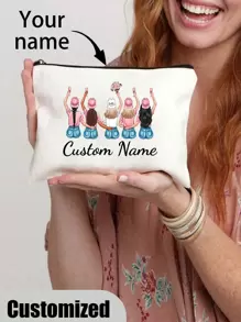 Custom Bridesmaids Name Bridal Print Zipper Cosmetic Bag, Travel Toiletry Storage Bag For Bachelorette Party Wedding, Team Bridal Print Portable Women's Cosmetic Bag, Toiletry Bag Multifunctional Bag Gift For Friends, Travel Cosmetic Bag