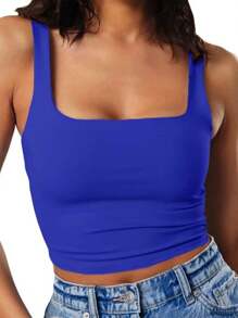 GEREARC Women's Basic Sexy Square Neck Double Lined Seamless Sleeveless Cropped Tank Yoga Crop Casual Tops