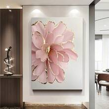 1pc Luxury Pink Peony & Golden Accents Canvas Print Wall Art - Modern Decor For Living Room, Hotel 12*18inch - 米色 - 查看 3