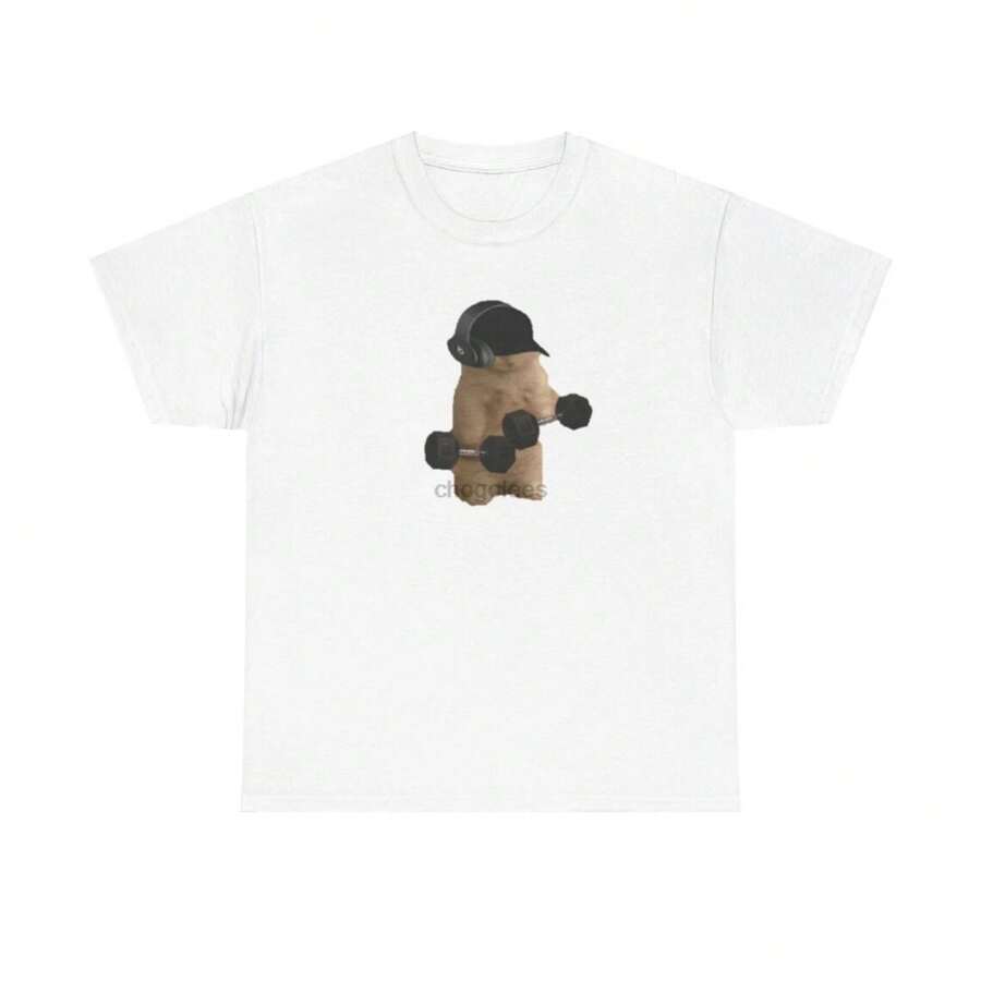 Gym Kitty Cat T-Shirt Sam Sulek Funny Unisex Heavy Cotton Tee - White - View 1